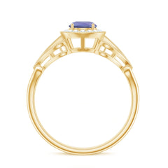 Natural Tanzanite Retro Engagement Ring with Diamond