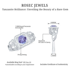 Tanzanite Vintage Looking Engagement Ring with Diamond Halo