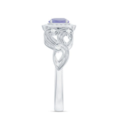 Tanzanite Vintage Looking Engagement Ring with Diamond Halo