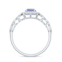 Tanzanite Vintage Looking Engagement Ring with Diamond Halo