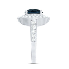 8mm Round London Blue Topaz Double Halo Engagement Ring with Moissanite