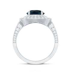 8mm Round London Blue Topaz Double Halo Engagement Ring with Moissanite