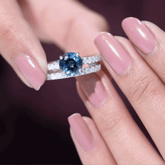 8mm Round London Blue Topaz Solitaire Rings Set with Moissanite Band