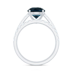 8mm Round London Blue Topaz Solitaire Rings Set with Moissanite Band
