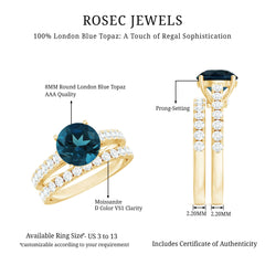 8mm Round London Blue Topaz Solitaire Rings Set with Moissanite Band