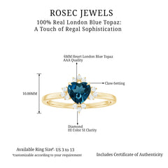 8mm Heart London Blue Topaz Engagement Ring with Diamond