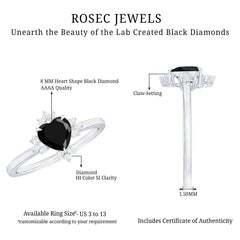 1 CT Heart Shaped Lab Created Black Diamond Promise Ring with Diamond Accent