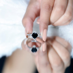 1 CT Heart Shaped Lab Created Black Diamond Promise Ring with Diamond Accent