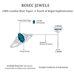 4x8mm Marquise Cut London Blue Topaz Celtic Engagement Ring with Diamond