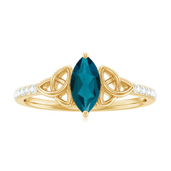 4x8mm Marquise Cut London Blue Topaz Celtic Engagement Ring with Diamond