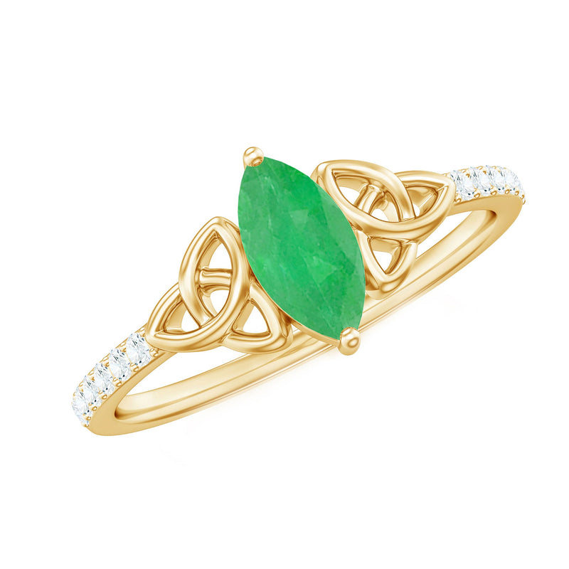 Marquise Cut Emerald Celtic Knot Engagement Ring with Diamonds