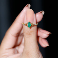 Marquise Cut Emerald Celtic Knot Engagement Ring with Diamonds