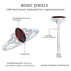 Real Garnet Diamond Marquise Engagement Ring with Celtic Knot