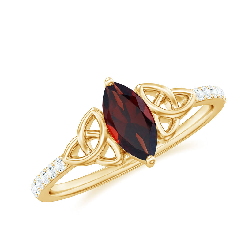 Real Garnet Diamond Marquise Engagement Ring with Celtic Knot