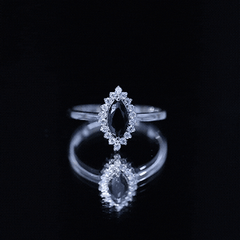 Marquise Cut Lab Grown Black Diamond Ring with Moissanite Halo