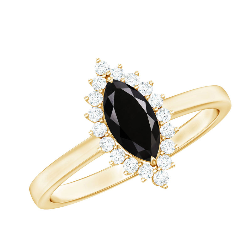 Marquise Cut Lab Grown Black Diamond Ring with Moissanite Halo