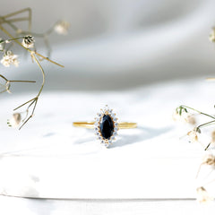 Marquise Cut Lab Grown Black Diamond Ring with Moissanite Halo