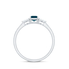 Emerald Cut London Blue Topaz Engagement Ring with Diamond Trio