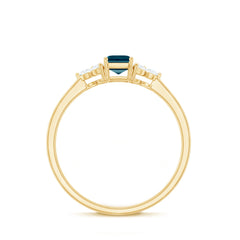 Emerald Cut London Blue Topaz Engagement Ring with Diamond Trio