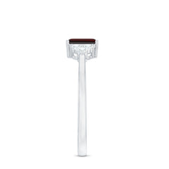 Certified Natural Garnet Emerald Cut Engagement Ring With Diamond Trio
