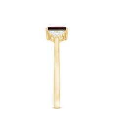 Certified Natural Garnet Emerald Cut Engagement Ring With Diamond Trio