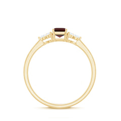 Certified Natural Garnet Emerald Cut Engagement Ring With Diamond Trio
