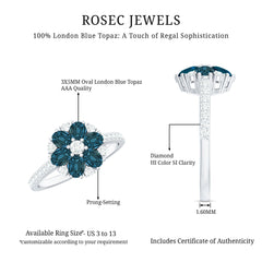 Natural London Blue Topaz Flower Engagement Ring with Diamond