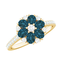 Natural London Blue Topaz Flower Engagement Ring with Diamond
