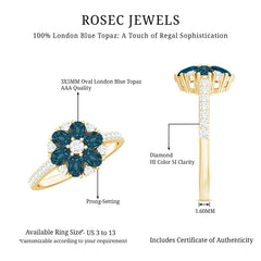 Natural London Blue Topaz Flower Engagement Ring with Diamond
