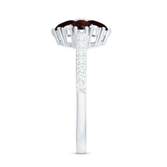 Natural Garnet Flower Engagement Ring with Diamond