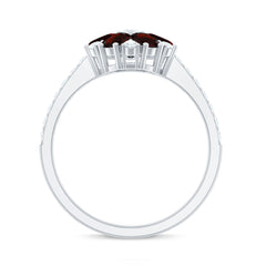 Natural Garnet Flower Engagement Ring with Diamond