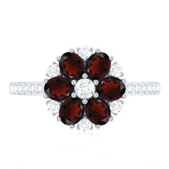 Natural Garnet Flower Engagement Ring with Diamond