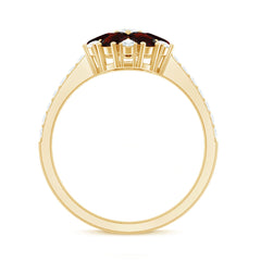 Natural Garnet Flower Engagement Ring with Diamond