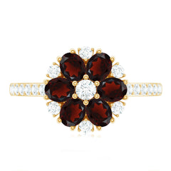 Natural Garnet Flower Engagement Ring with Diamond