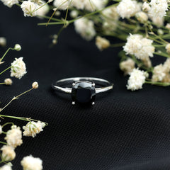 Cushion Cut Lab Grown Black Diamond Solitaire Simple Engagement Ring