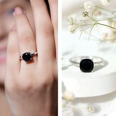 Cushion Cut Lab Grown Black Diamond Solitaire Simple Engagement Ring