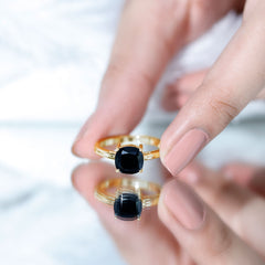 Cushion Cut Lab Grown Black Diamond Solitaire Simple Engagement Ring