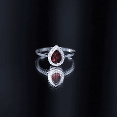 Classic Garnet Teardrop Engagement Ring with Diamond Halo