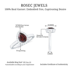 Classic Garnet Teardrop Engagement Ring with Diamond Halo