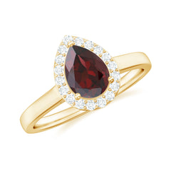 Classic Garnet Teardrop Engagement Ring with Diamond Halo