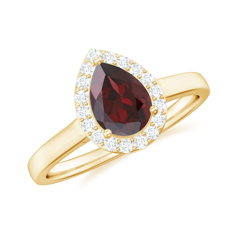 Classic Garnet Teardrop Engagement Ring with Diamond Halo
