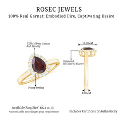 Classic Garnet Teardrop Engagement Ring with Diamond Halo