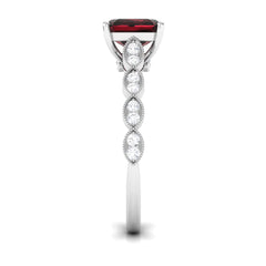 Natural 8mm Garnet Asscher Cut Engagement Ring with Diamond