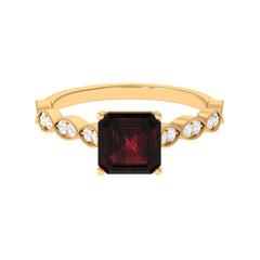 Natural 8mm Garnet Asscher Cut Engagement Ring with Diamond