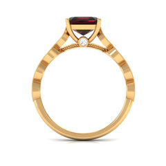 Natural 8mm Garnet Asscher Cut Engagement Ring with Diamond
