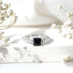 Lab Created Black Diamond Solitaire Ring with Moissanite