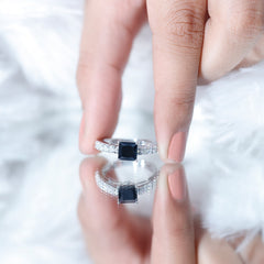 Lab Created Black Diamond Solitaire Ring with Moissanite