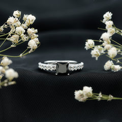 Lab Created Black Diamond Solitaire Ring with Moissanite