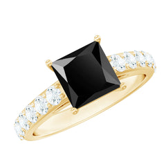 Lab Created Black Diamond Solitaire Ring with Moissanite