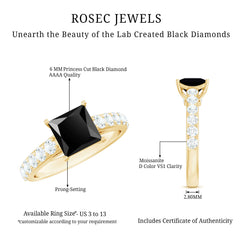 Lab Created Black Diamond Solitaire Ring with Moissanite